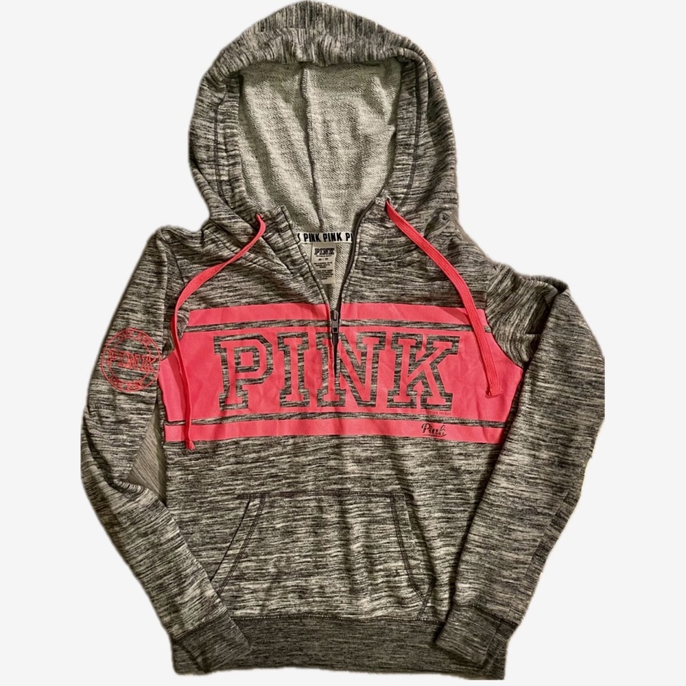 🌟Victoria Secret Pink Neon Hoodie Sweatshirt With Cute Patch 1/2 Zip🌟